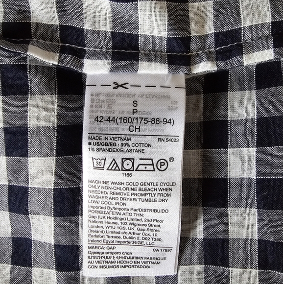 GAP Women's Navy Blue/ White Gingham Ruched Sleeve Blouse - Picture 14 of 16